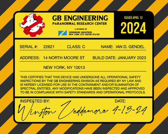 Certificate from GB Engineering signed by Winston Zeddemore